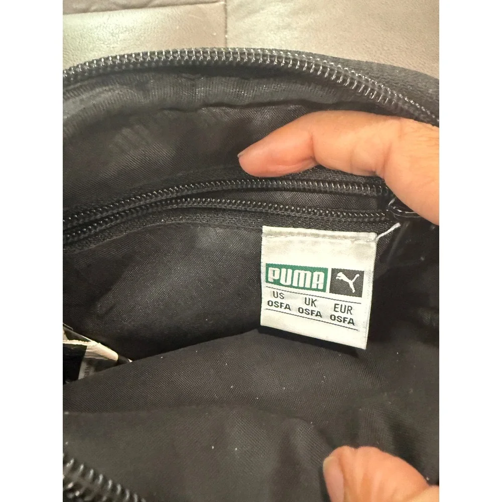 Puma Black Crossbody Bag Small Messenger Travel Pouch Logo Tape Adjustable Strap